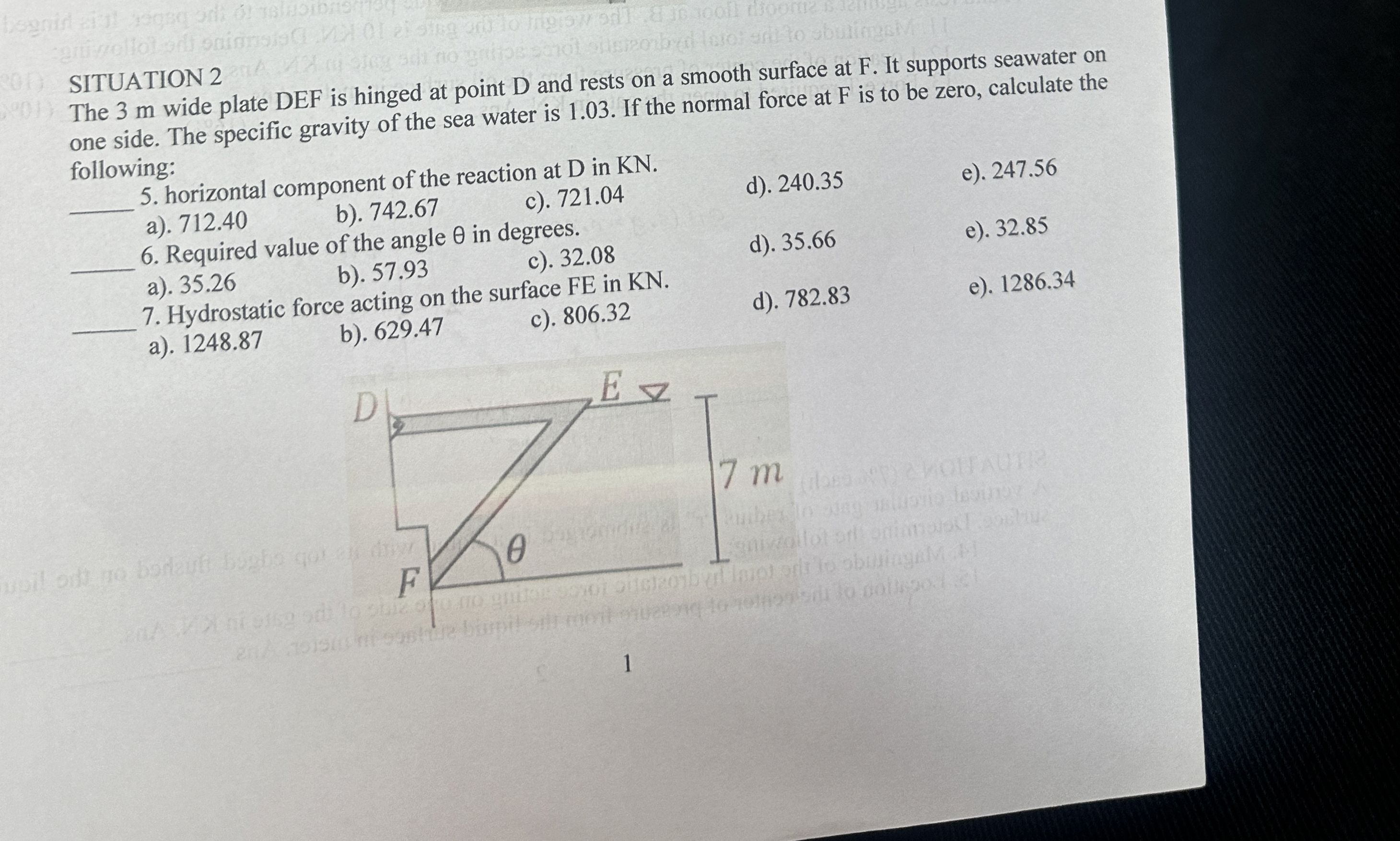 SITUATION 2 The 3 m wide plate DEF is hinged at