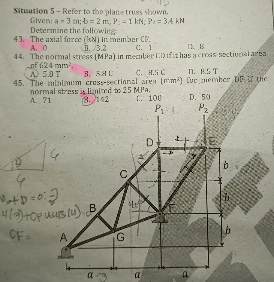 Situation 5 - Refer to the plane truss shown.