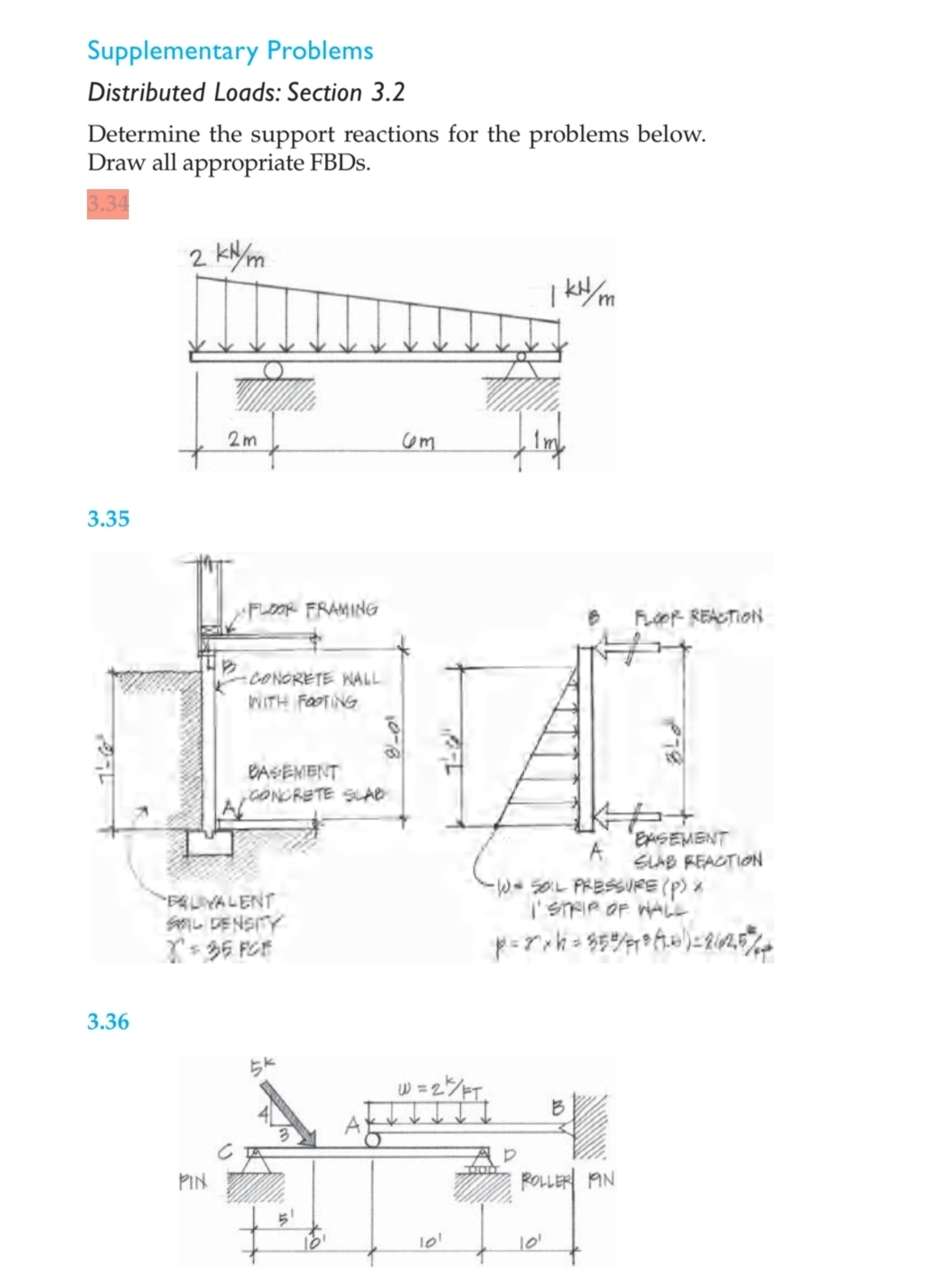 Supplementary Problems Distributed Loads: Section