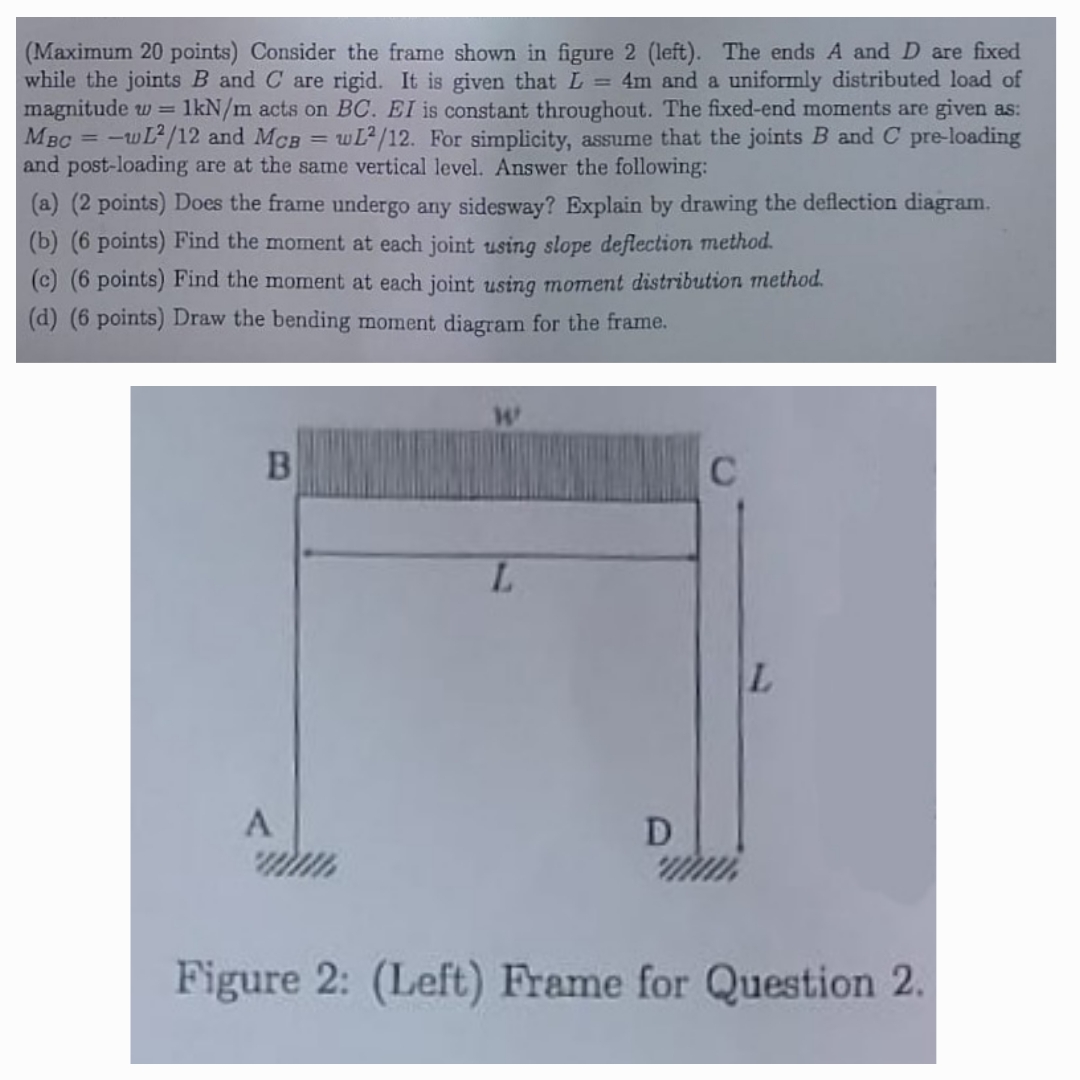 ( Maximum 2 0 points ) Consider the frame shown