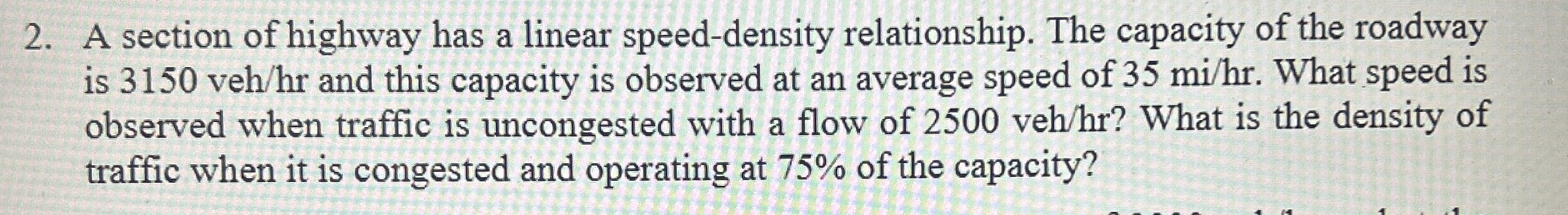 A section of highway has a linear speed - density