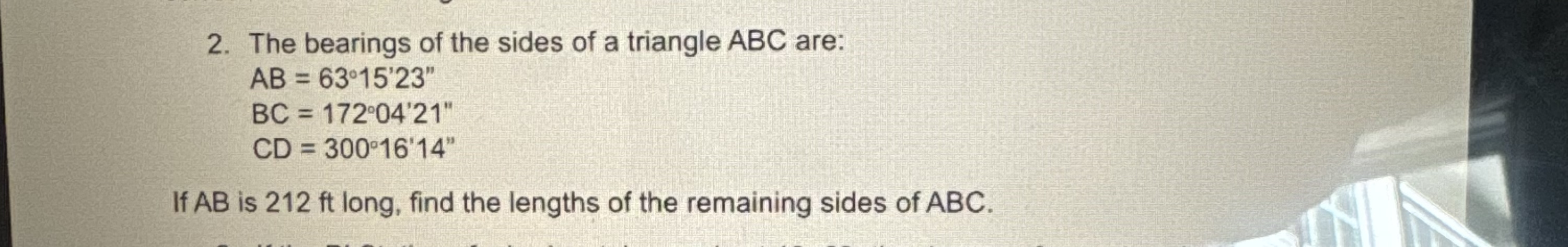 The bearings of the sides of a triangle ABC are: