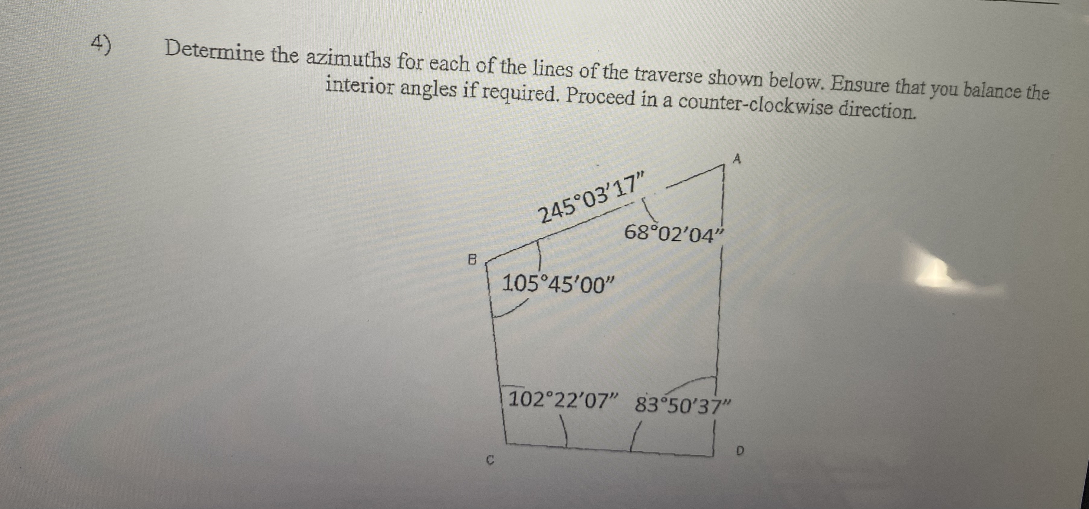 Determine the azimuths for each of the lines of
