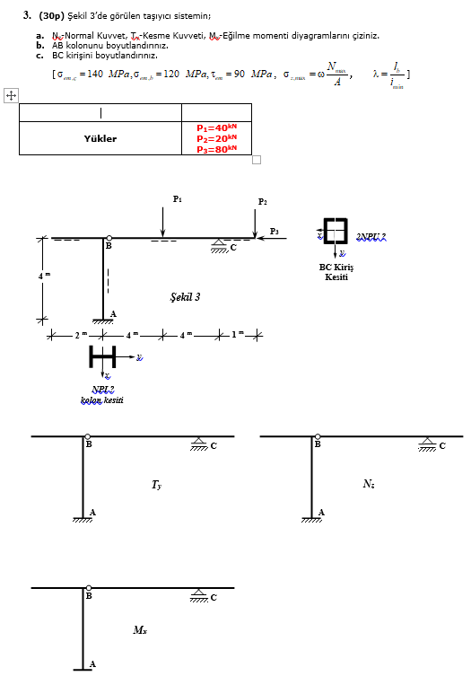 ( 3 0 p ) Sekil 3 ' de g r len ta y c sistemin; b