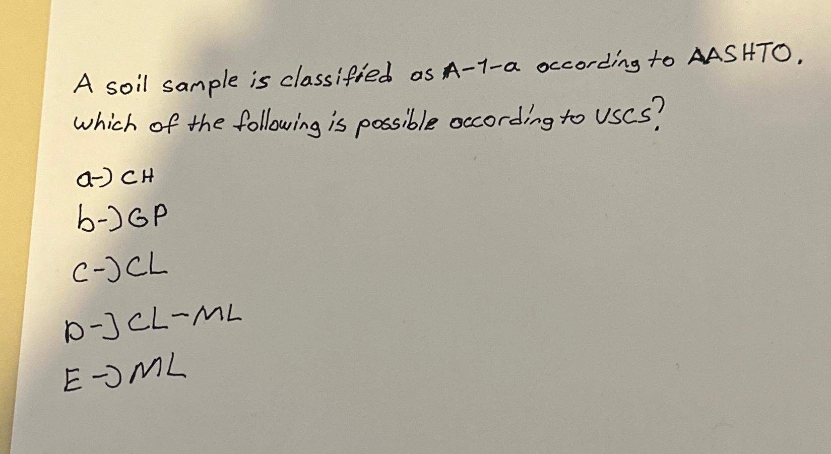 A soil sample is classified as A - 1 - a