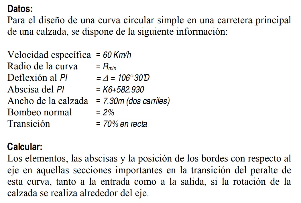 Datos: Para el dise o de una curva circular