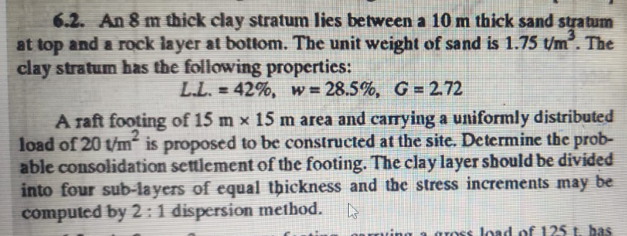 6 . 2 . An 8 m thick clay stratum lies between a