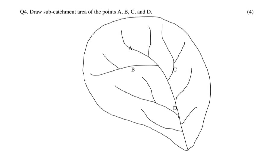 Q 4 . Draw sub - catchment area of the points A ,
