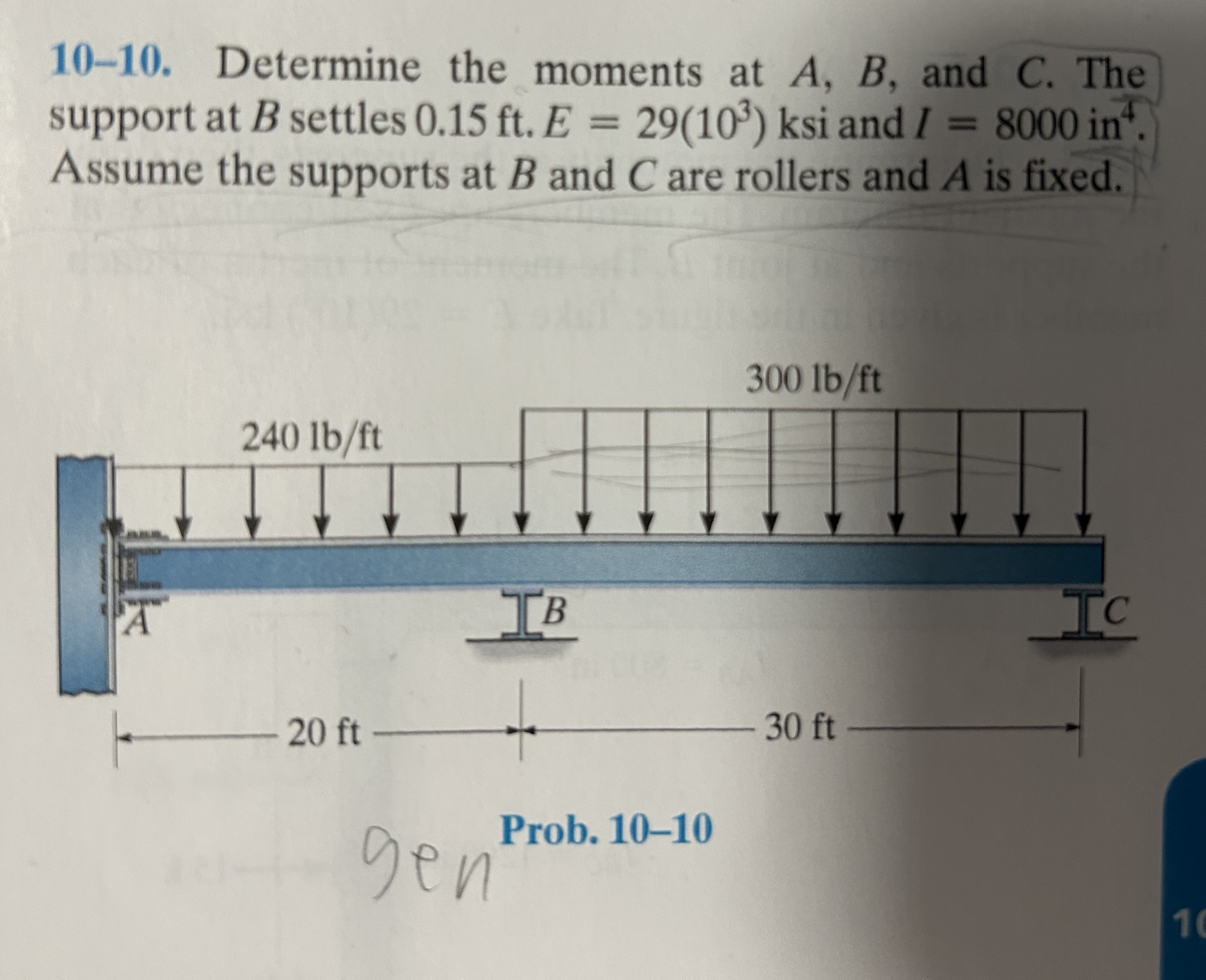 1 0 - 1 0 . Determine the moments at A , B , and