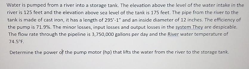 Water is pumped from a river into a storage tank.