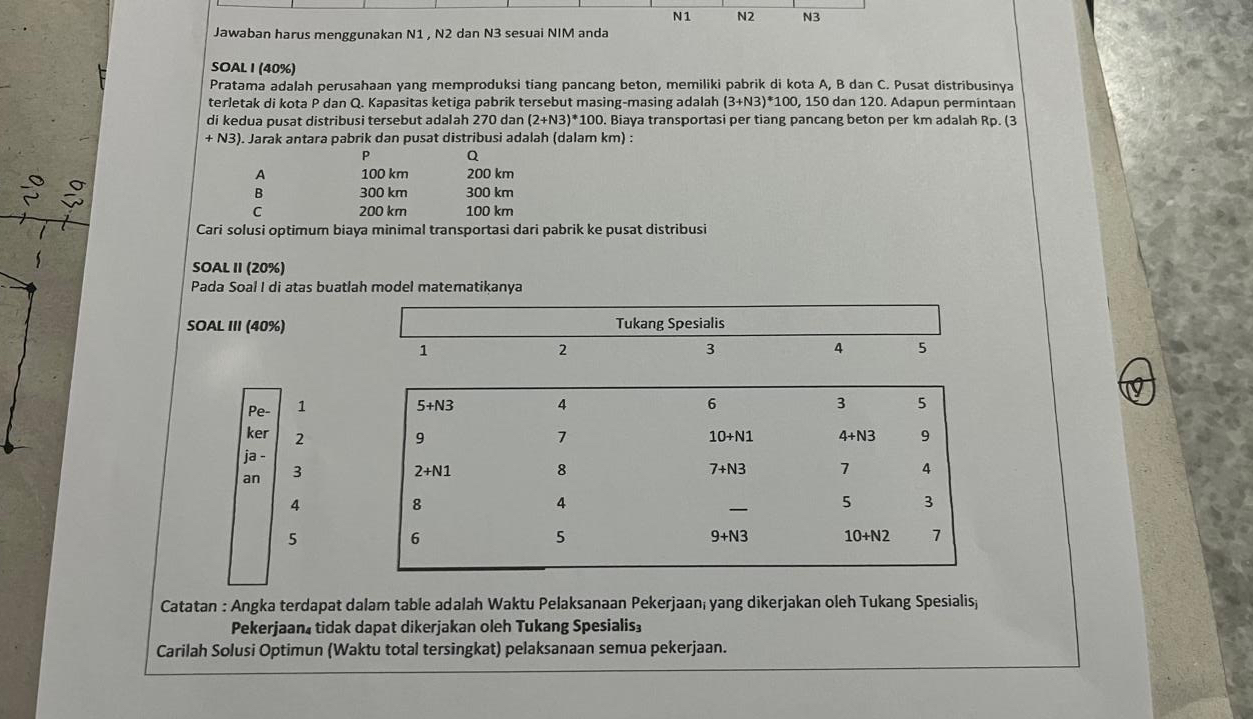 Jawaban harus menggunakan N 1 , N 2 dan N 3