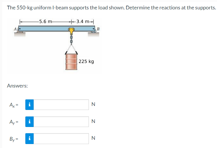 The 5 5 0 - kg uniform I - beam supports the load