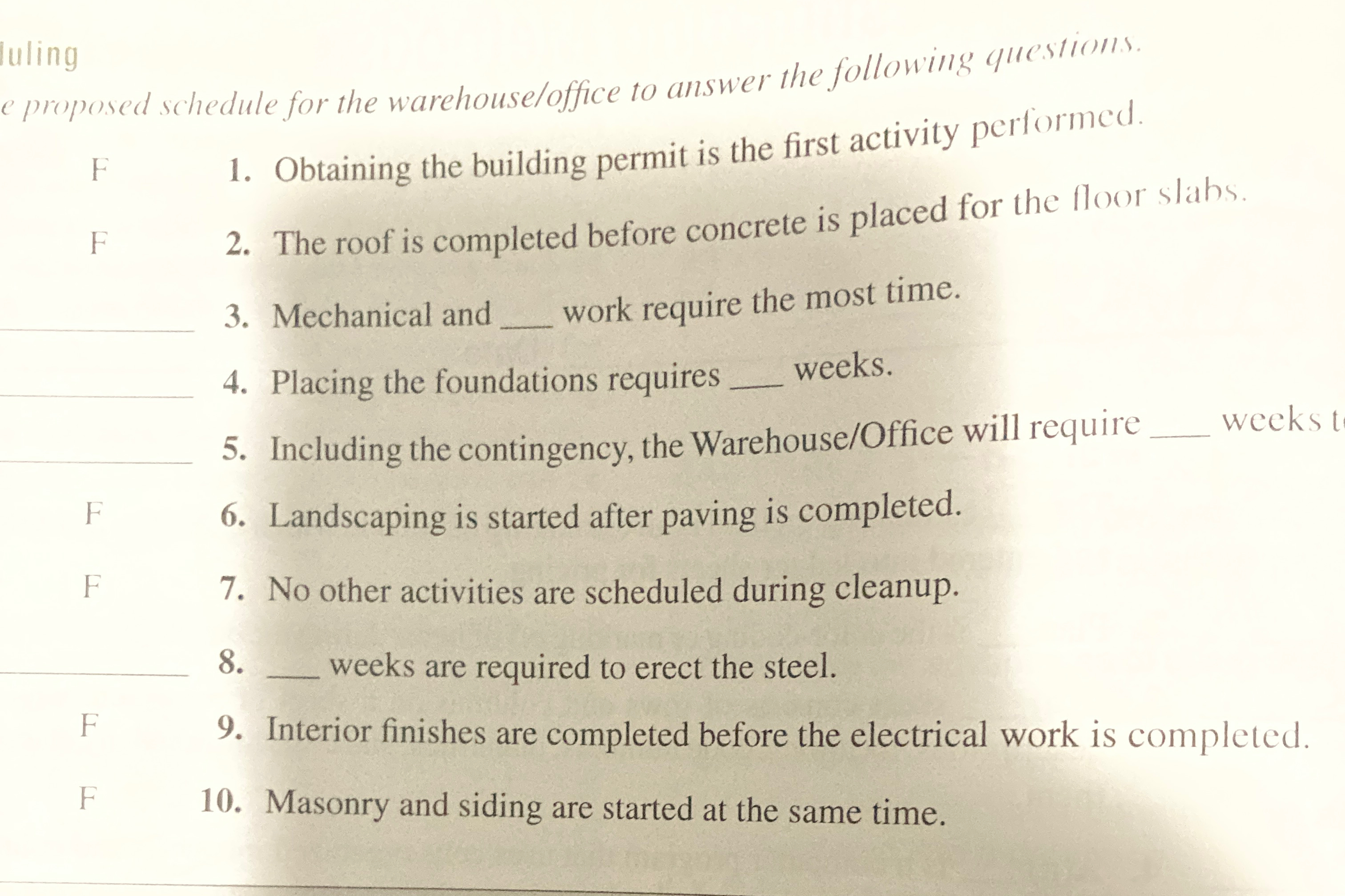 uling e proposed schedule for the