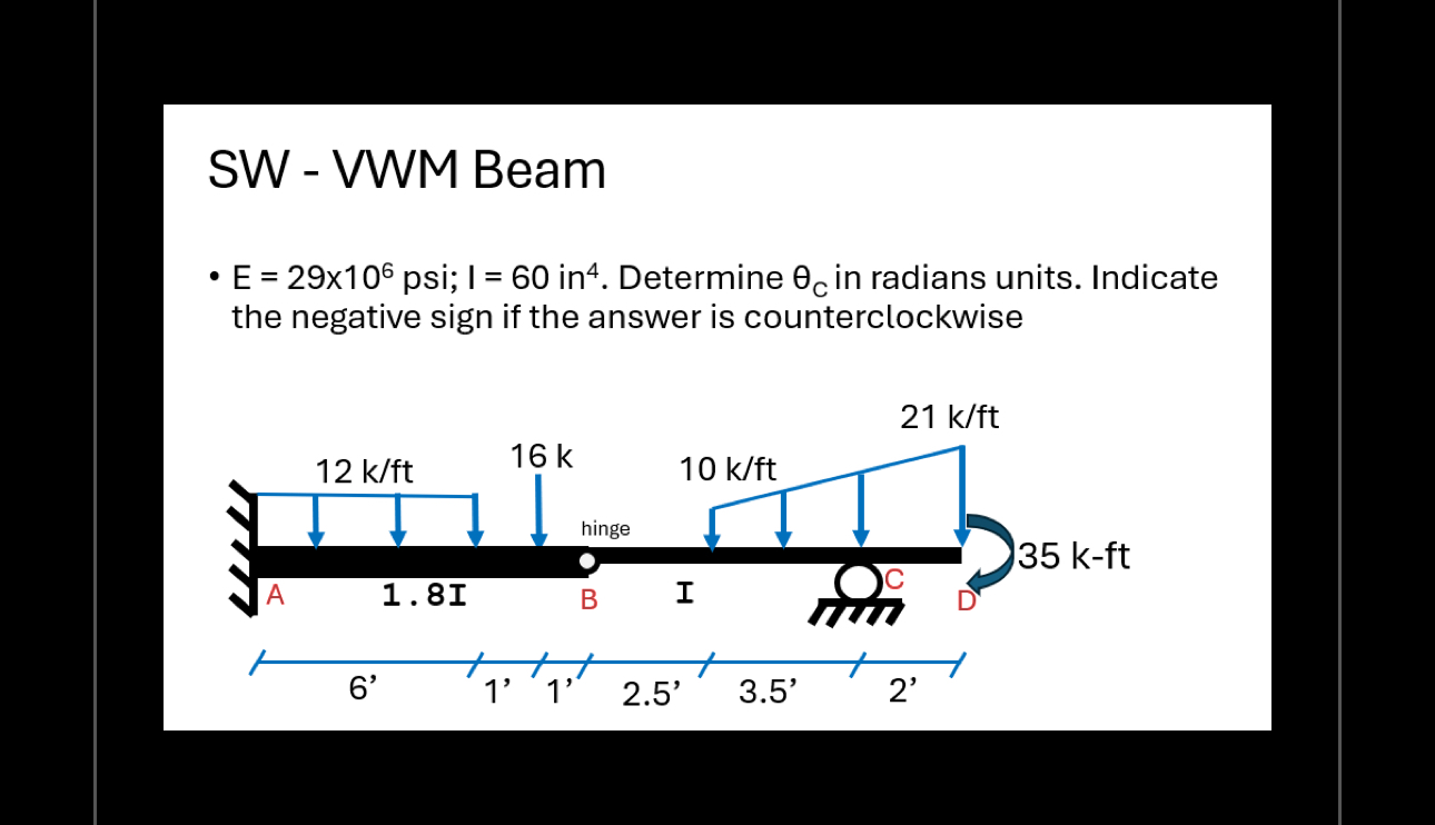 SEATWORK - VWM Beam E = 2 9 1 0 6 ; I = 6 0 i n 4