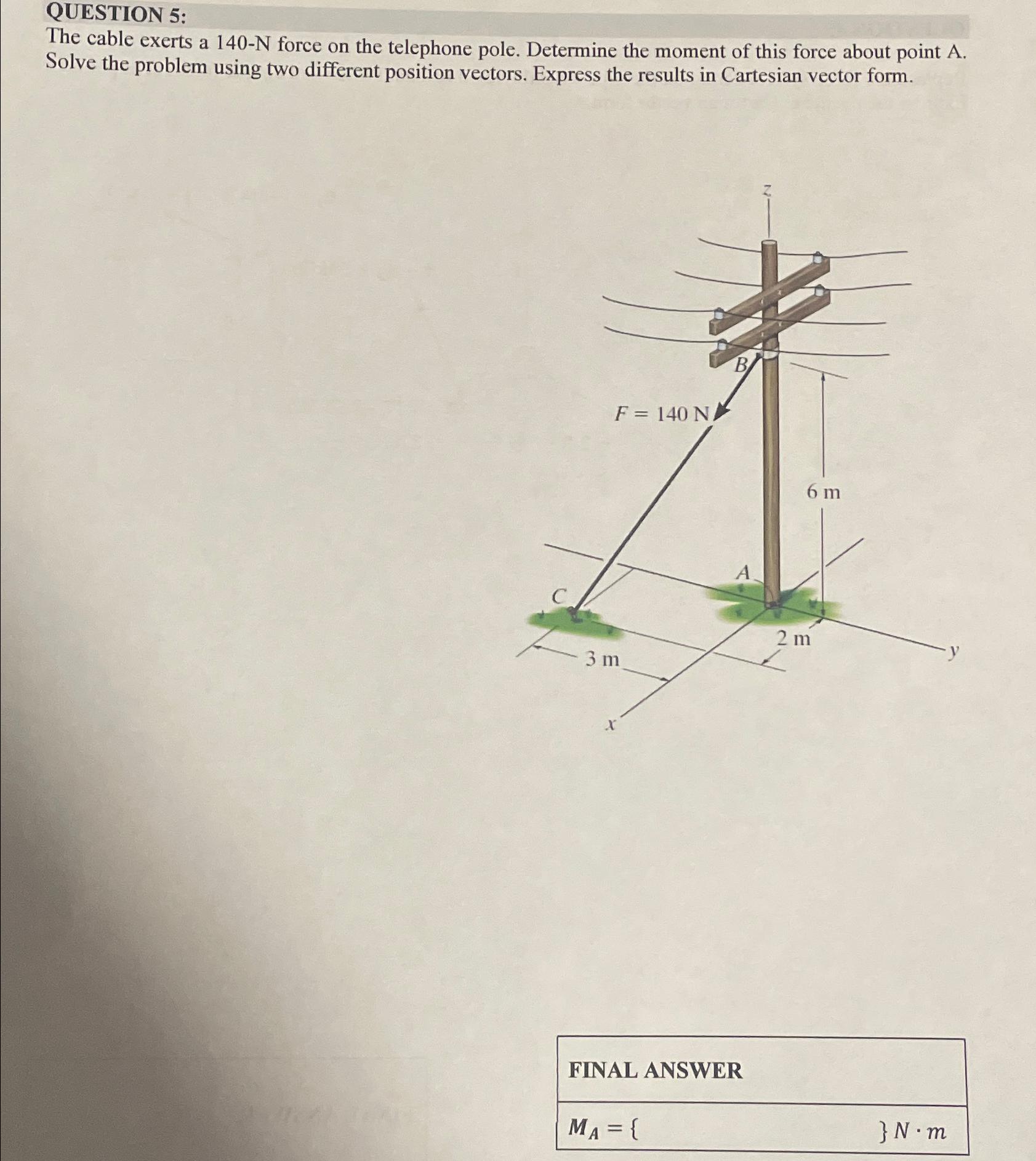 QUESTION 5 : The cable exerts a 1 4 0 - N force