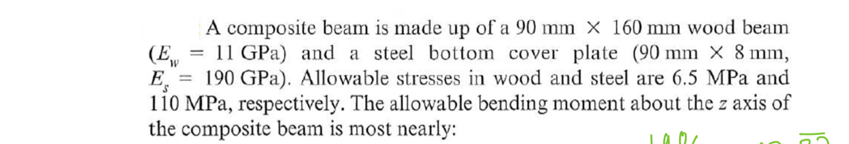 A composite beam is made up of a 9 0 m m 1 6 0 m
