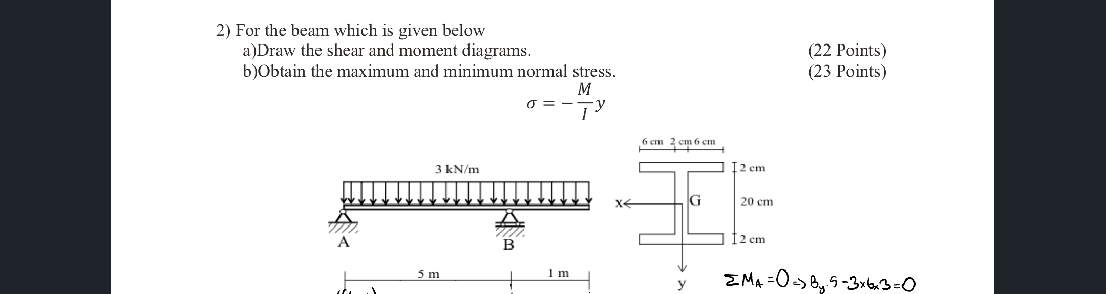 For the beam which is given below a ) Draw the