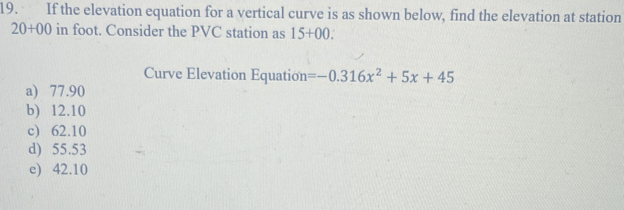If the elevation equation for a vertical curve is