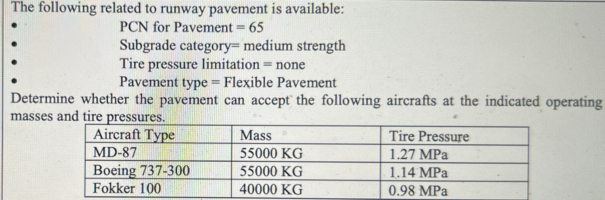 The following related to runway pavement is