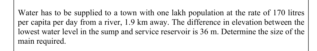 Water has to be supplied to a town with one lakh