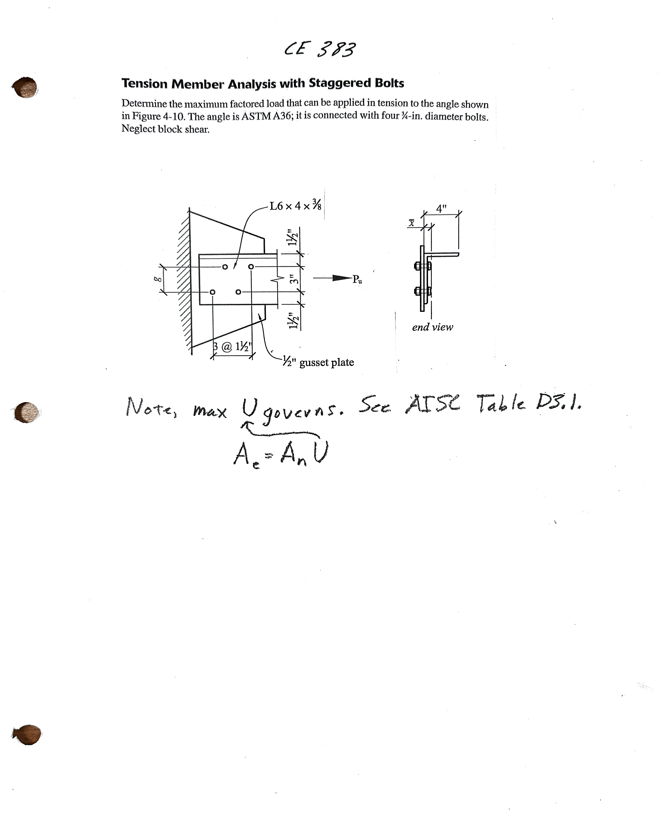 CE 3 8 3 Tension Member Analysis with Staggered