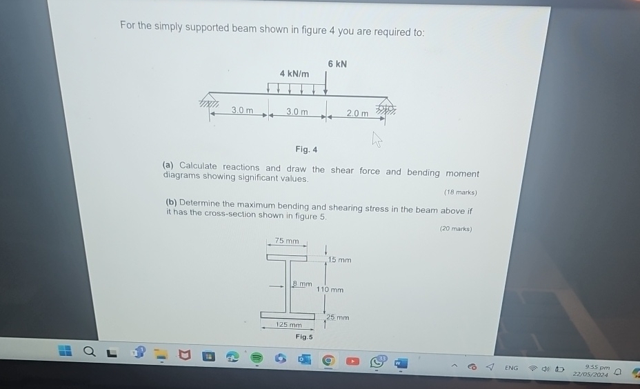 For the simply supported beam shown in figure 4