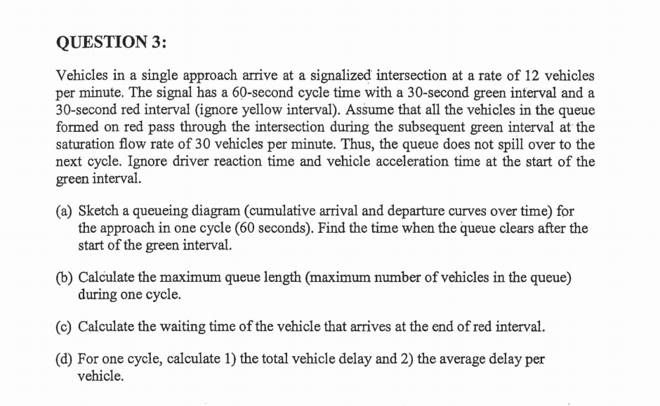 QUESTION 3 : Vehicles in a single approach arrive
