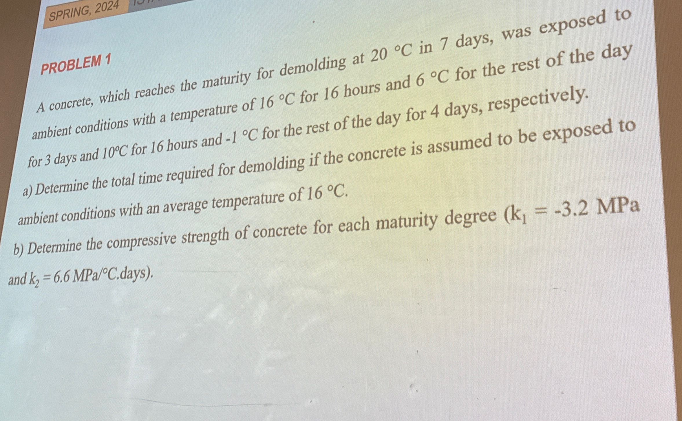 SPRING, 2 0 2 4 PROBLEM 1 A concrete, which