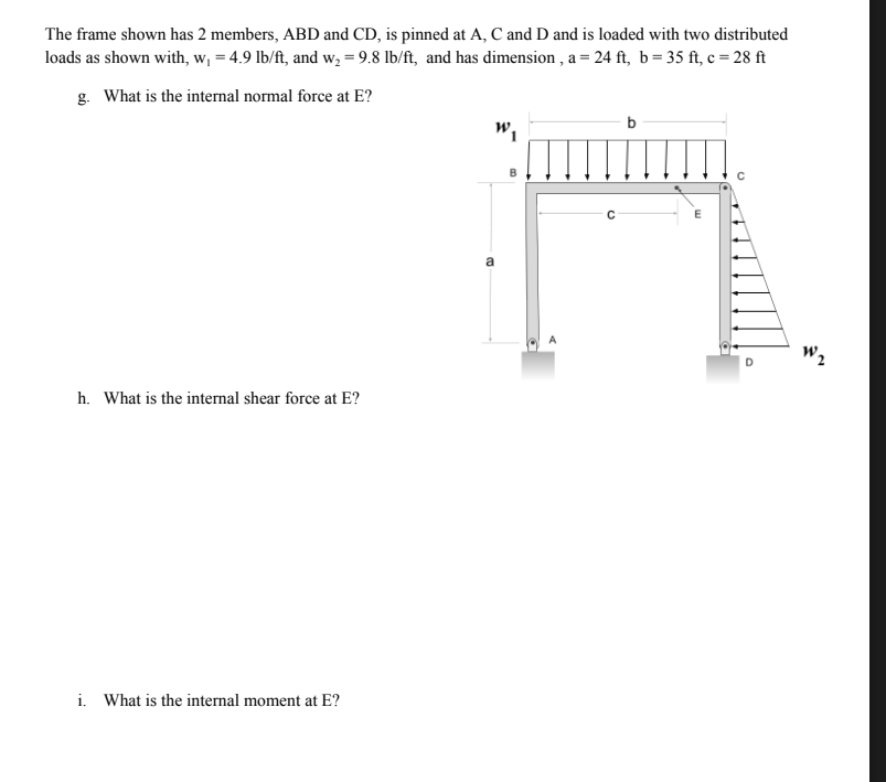The frame shown has 2 members, ABD and C D , is