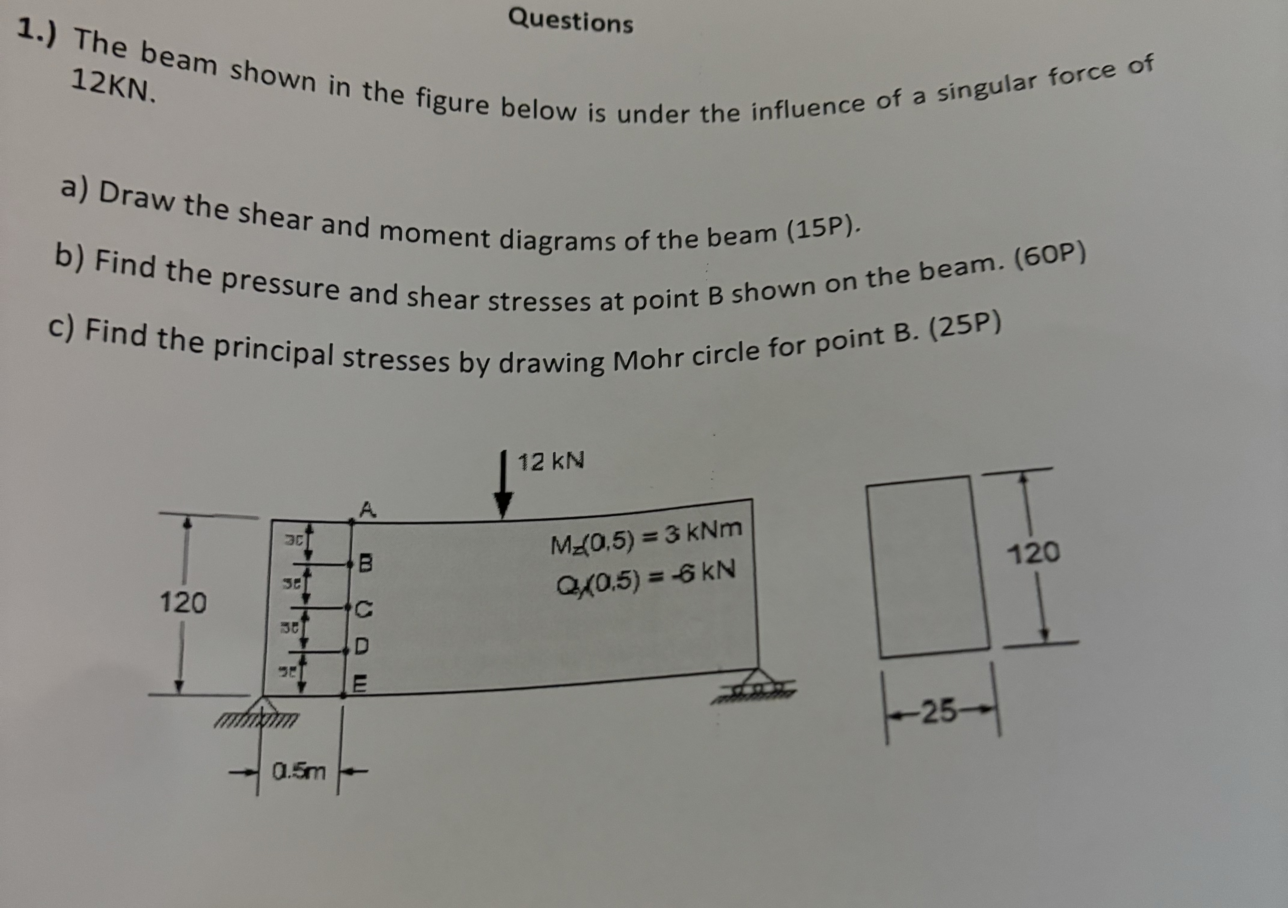 Questions 1 . ) The beam shown in the figure