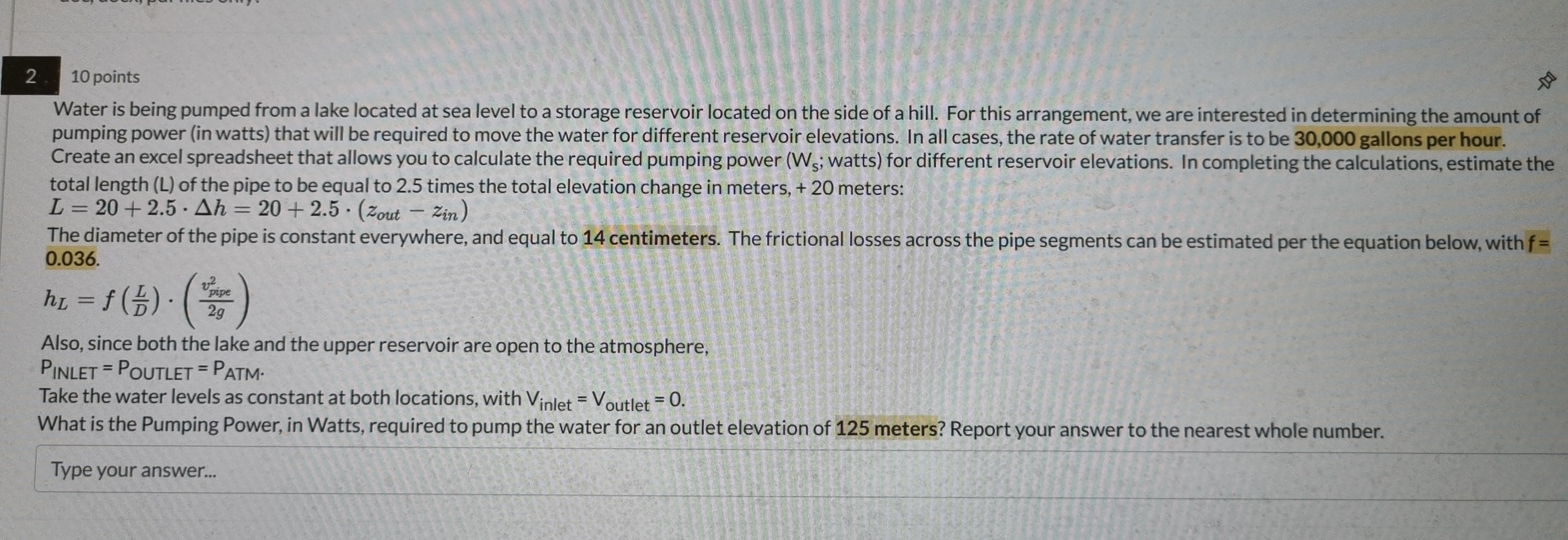 Water is being pumped from a lake located at sea