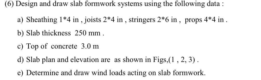 ( 6 ) Design and draw slab formwork systems using