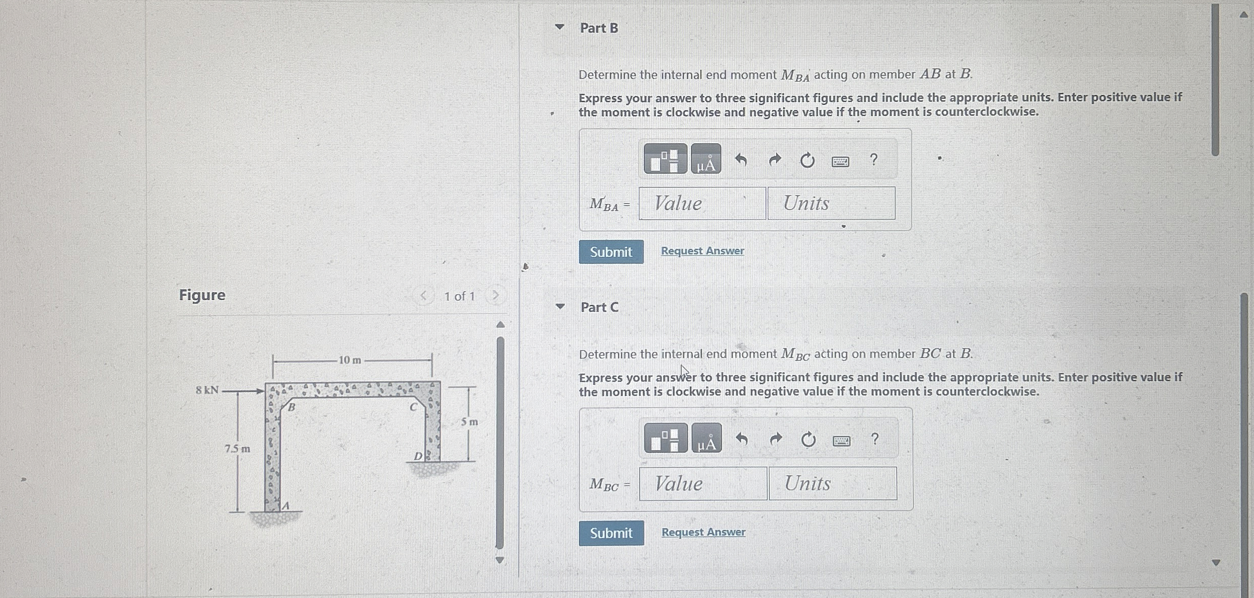 Part B Determine the internal end moment M B A