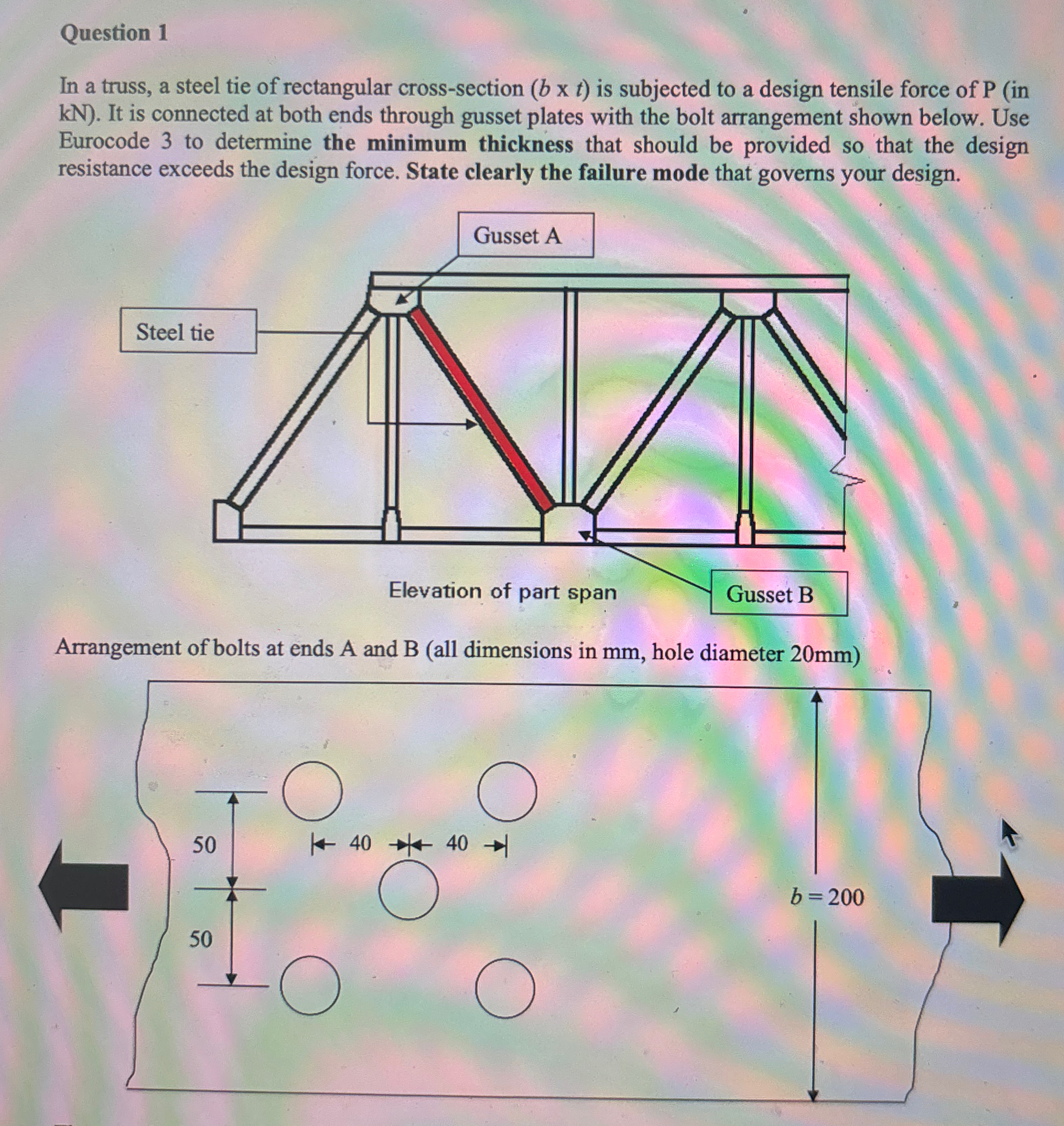 Question 1 In a truss, a steel tie of rectangular