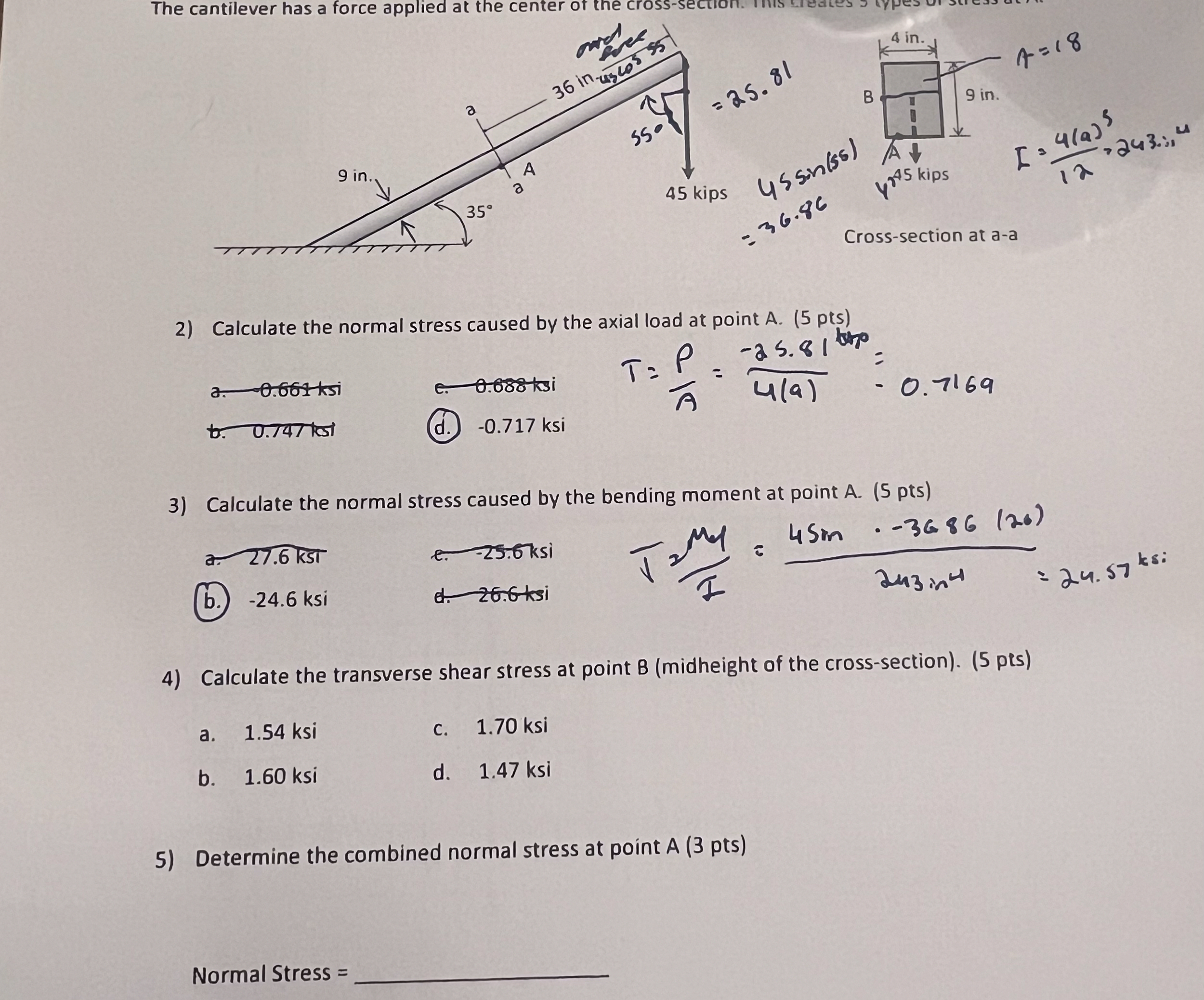 Calculate the normal stress caused by the axial