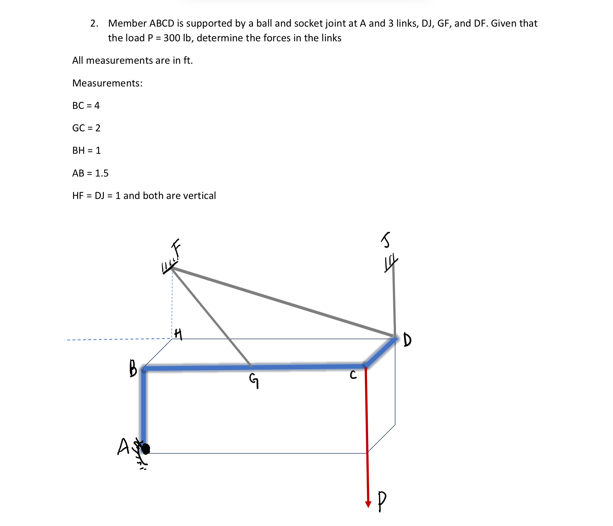 Member ABCD is supported by a ball and socket
