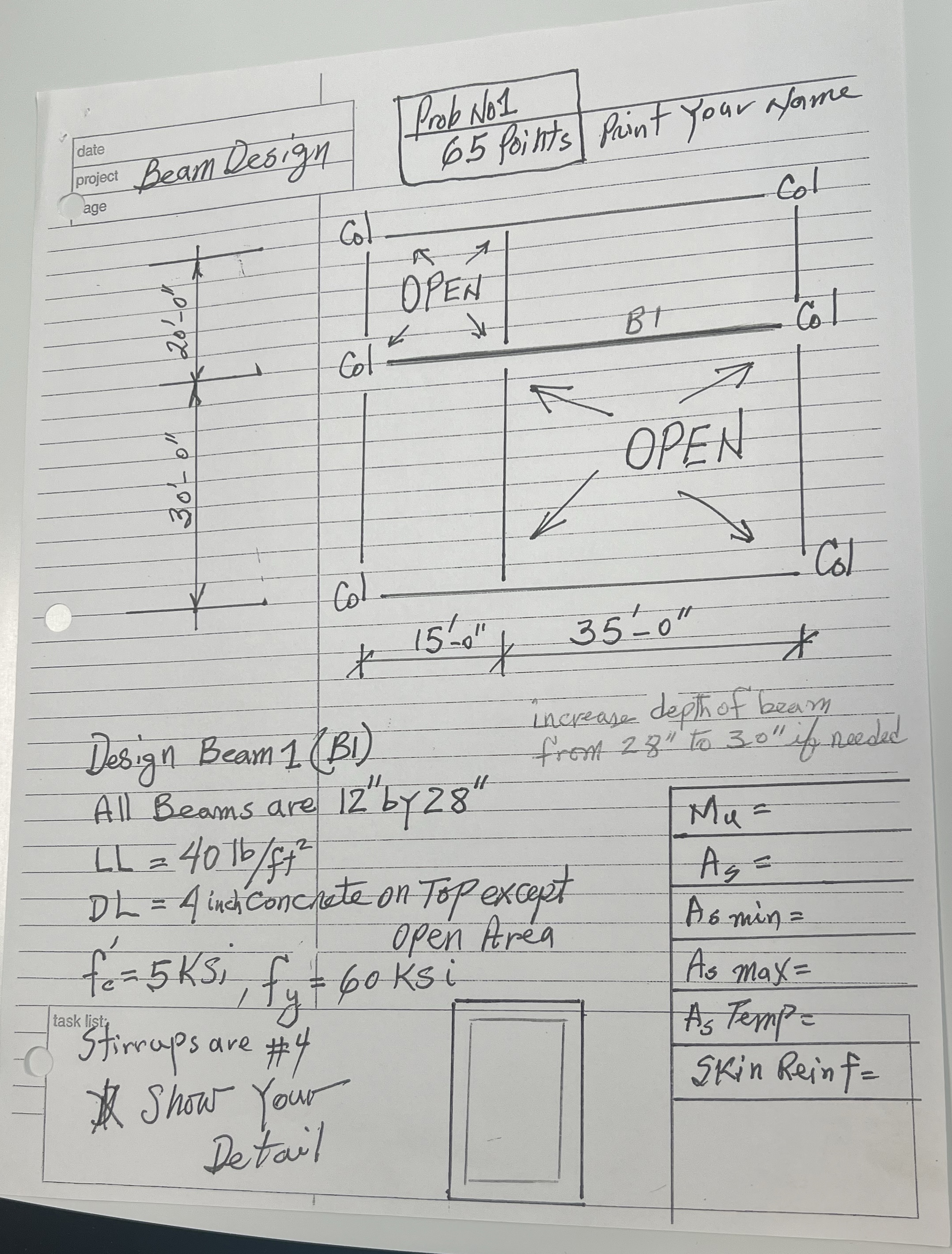 Bean design I need to find beam 1 Mu: As: