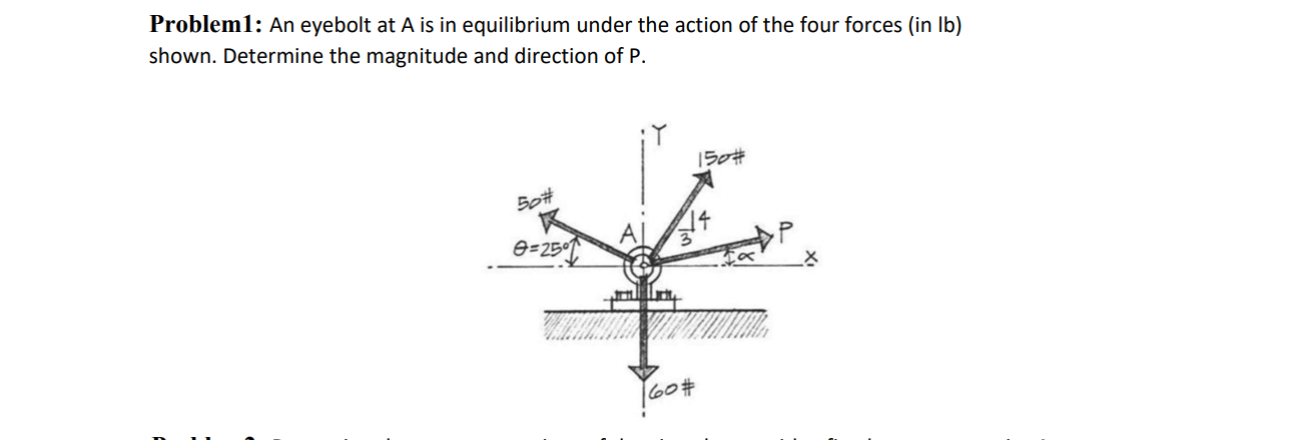Problem 1 : An eyebolt at A is in equilibrium