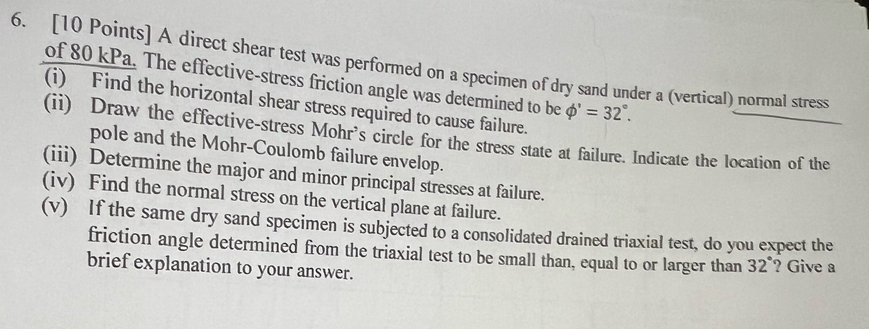 [ 1 0 Points ] A direct shear test was performed