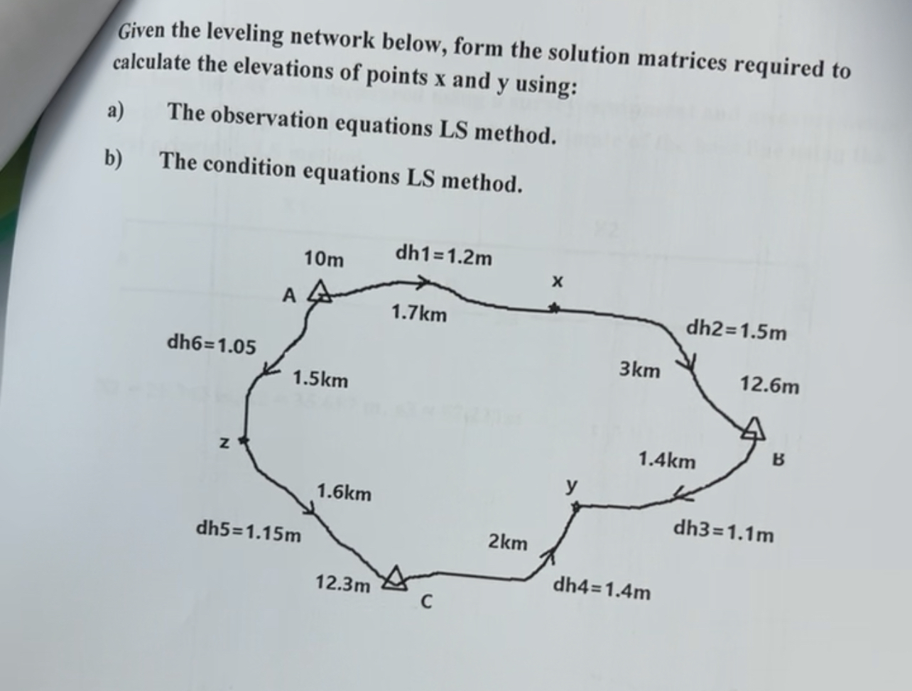 Given the leveling network below, form the