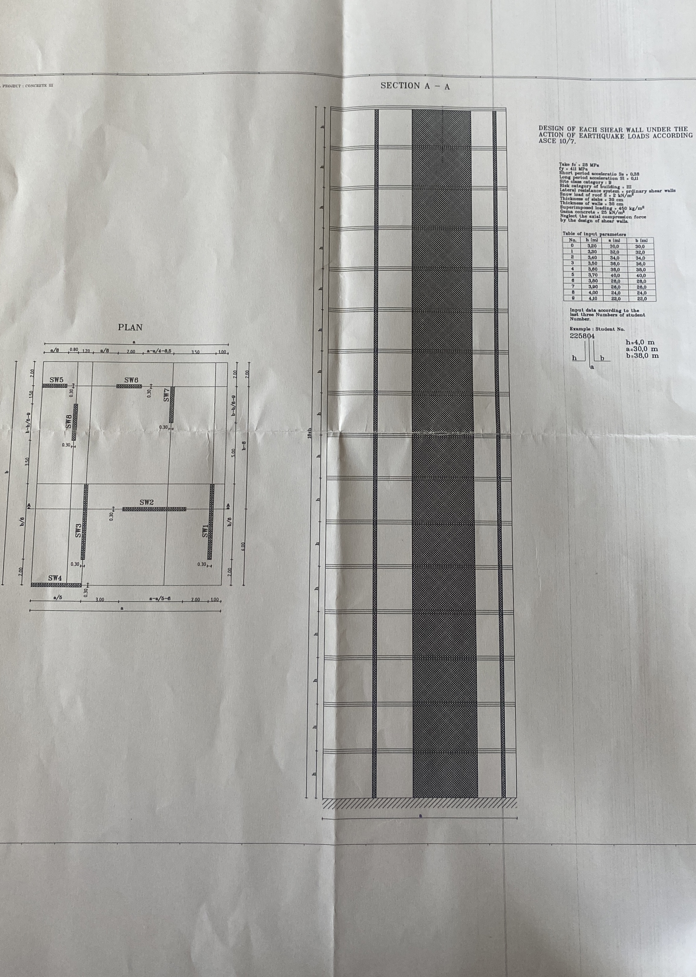 b SECTION A - A DESIGN OF EACH SHEAR WALL UNDER