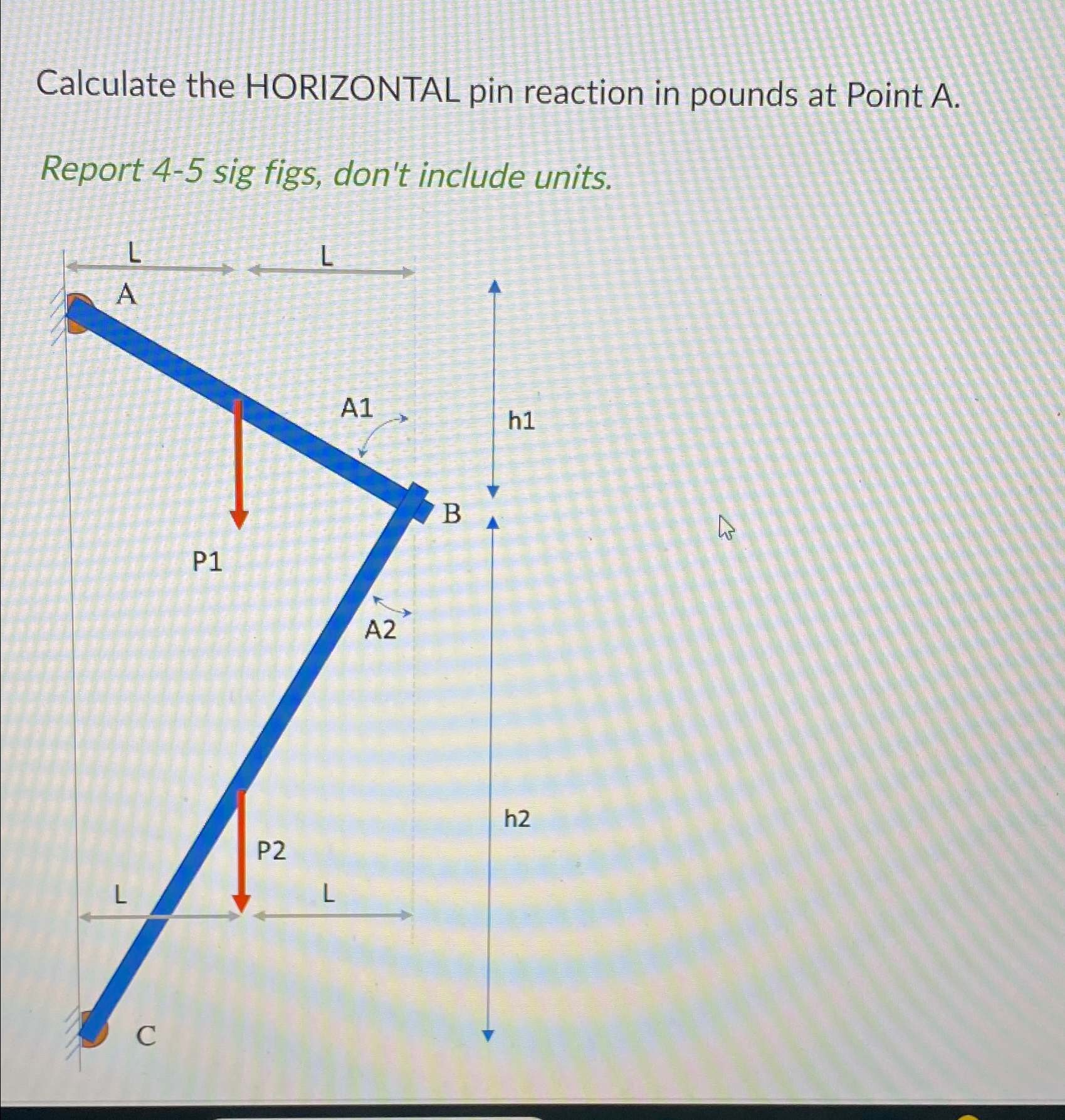 Calculate the HORIZONTAL pin reaction in pounds