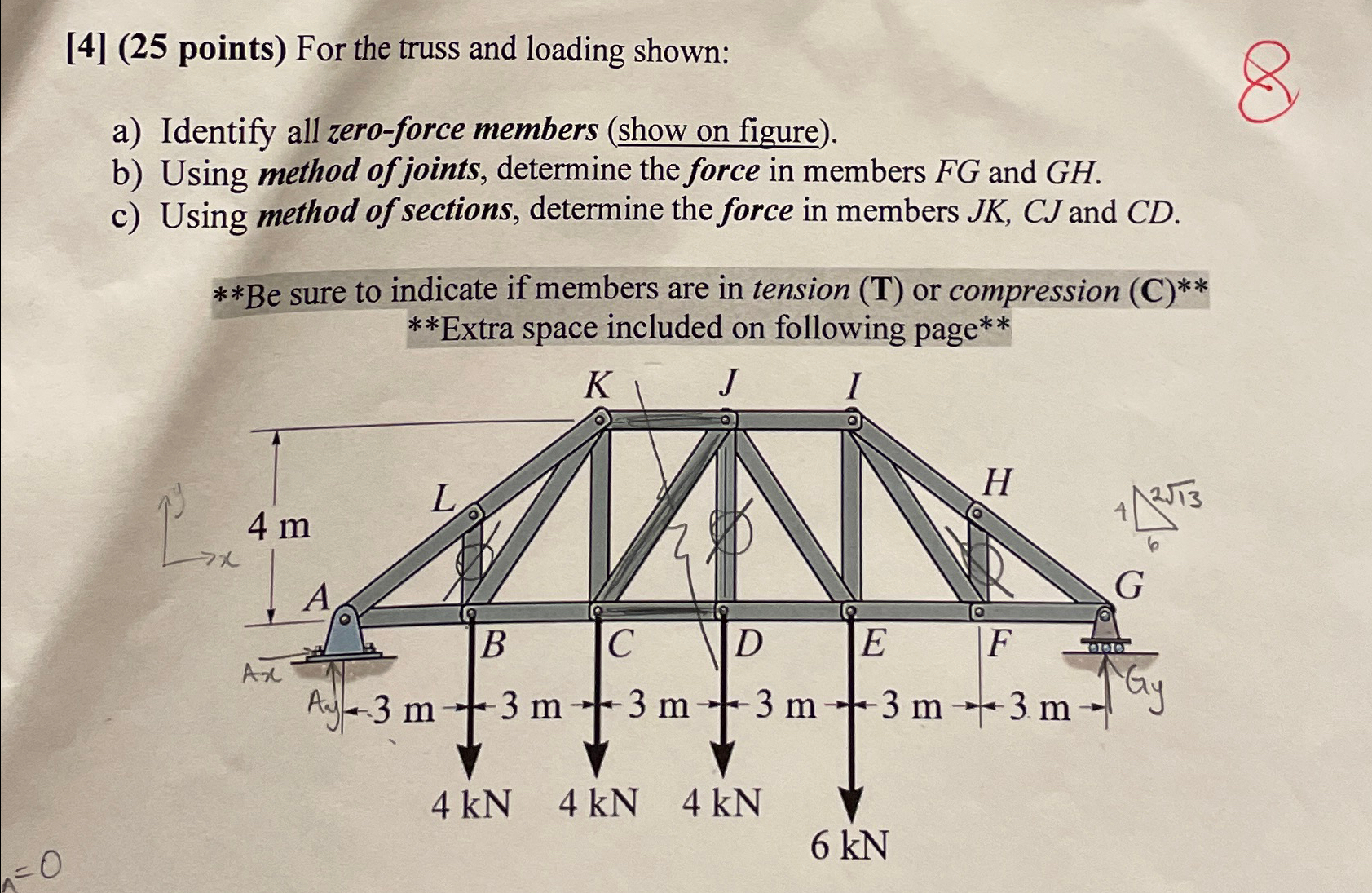 [ 4 ] ( 2 5 points ) For the truss and loading