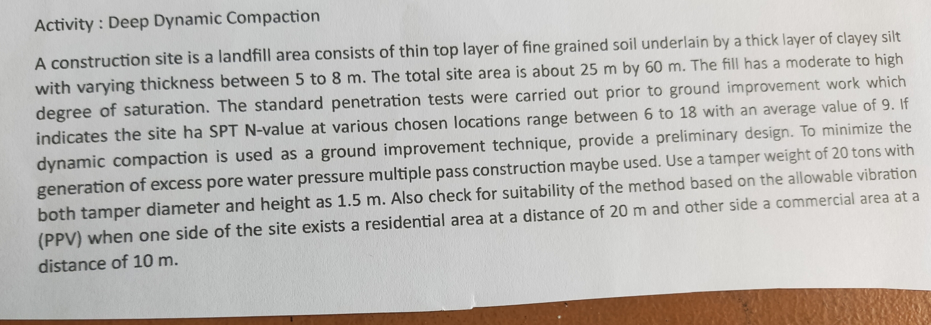 Activity : Deep Dynamic Compaction A construction