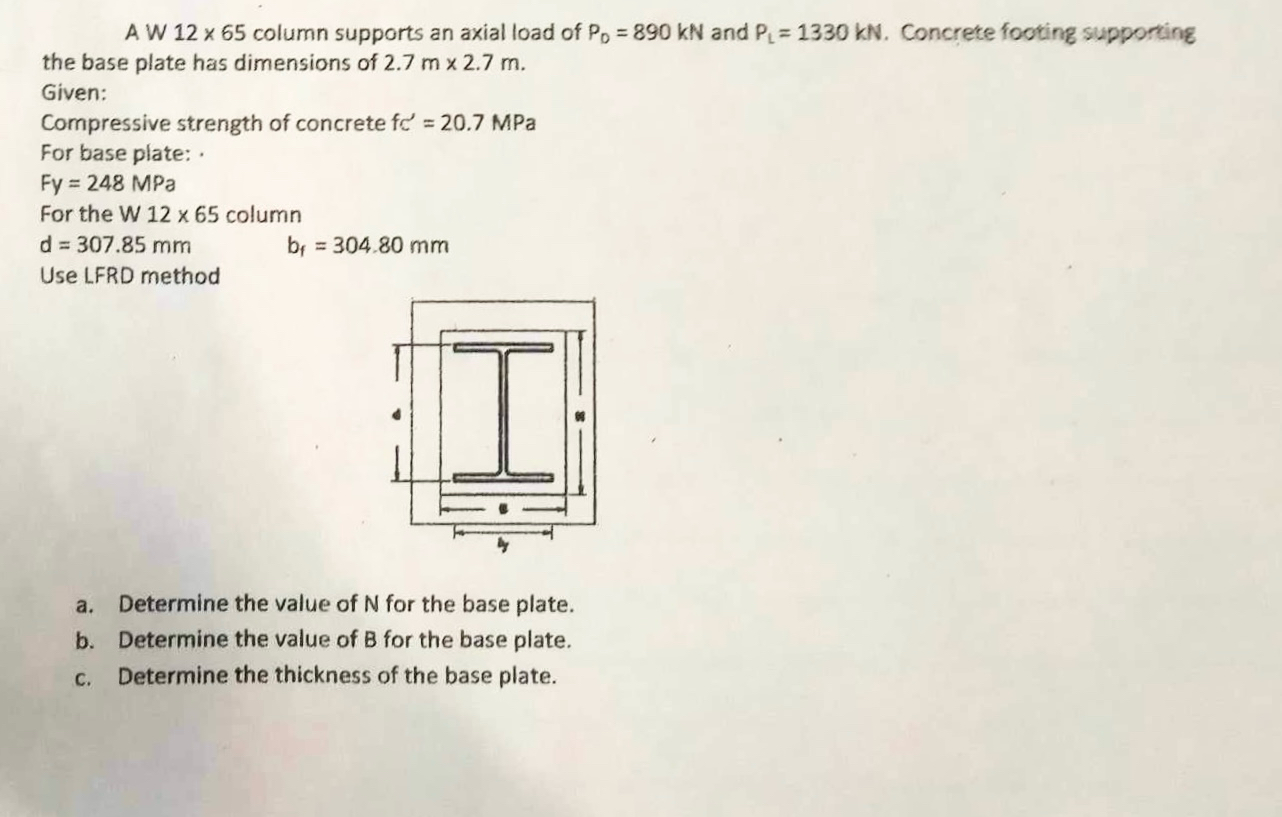 A W 1 2 6 5 column supports an axial load of P D