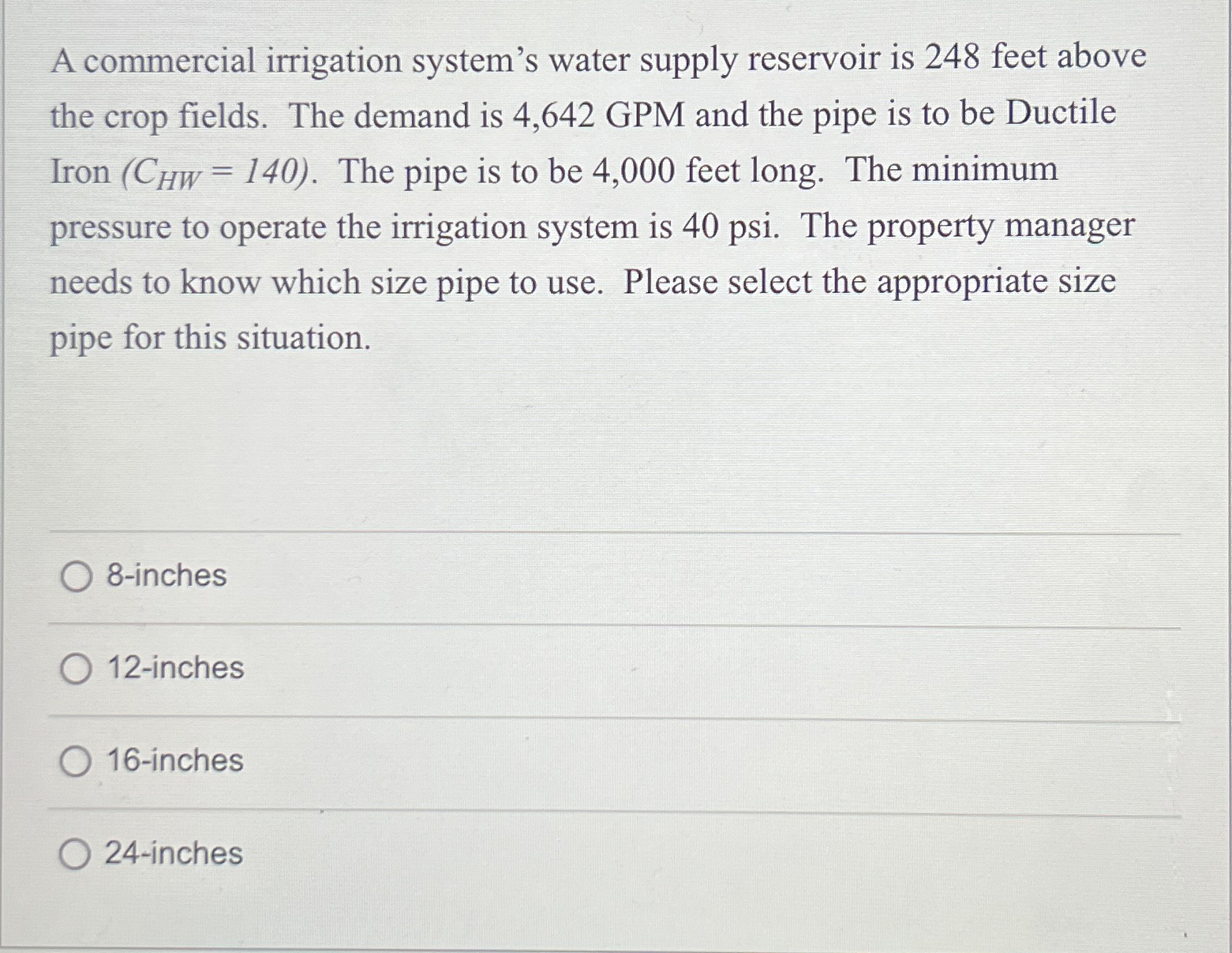 A commercial irrigation system's water supply