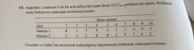 Q 1 . A a daki 2 makineli 9 isli bir ac k at lye