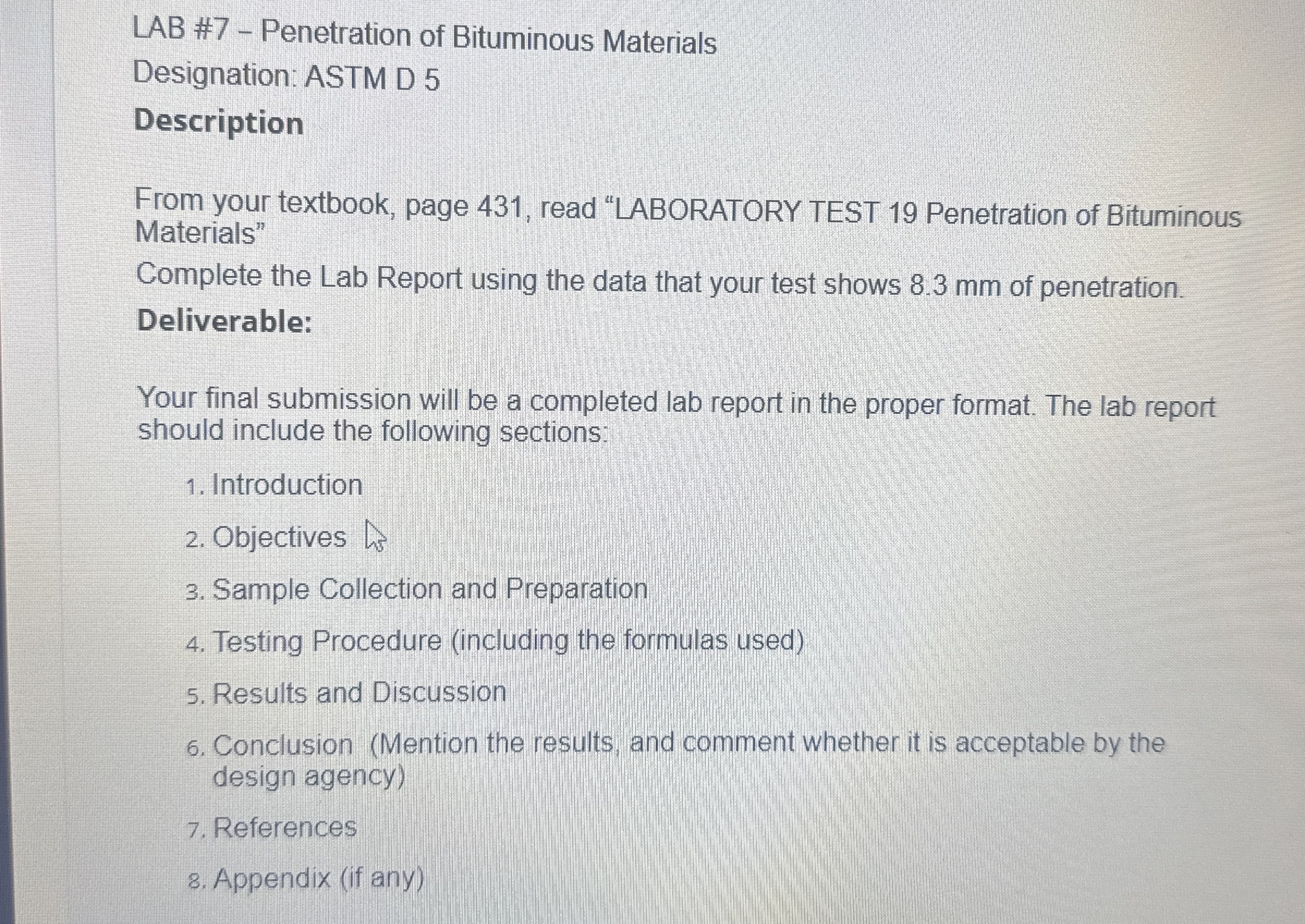 LAB # 7 - Penetration of Bituminous Materials