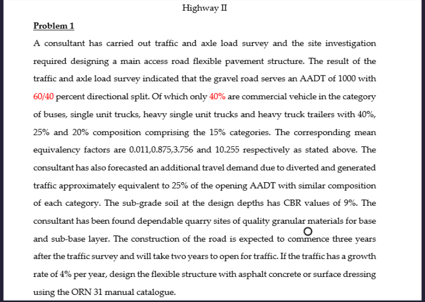 Highway II Problem 1 A consultant has carried out