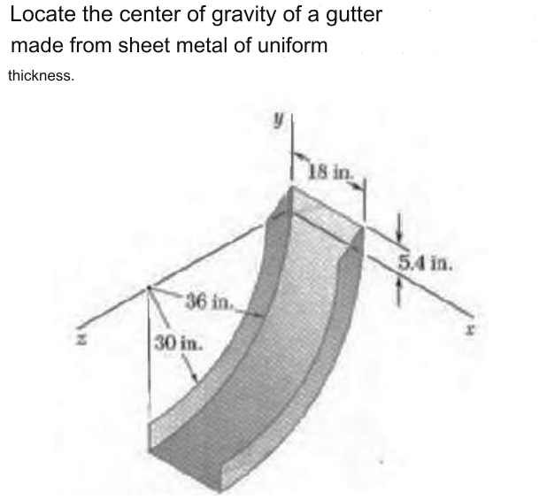 Locate the center of gravity of a gutter made